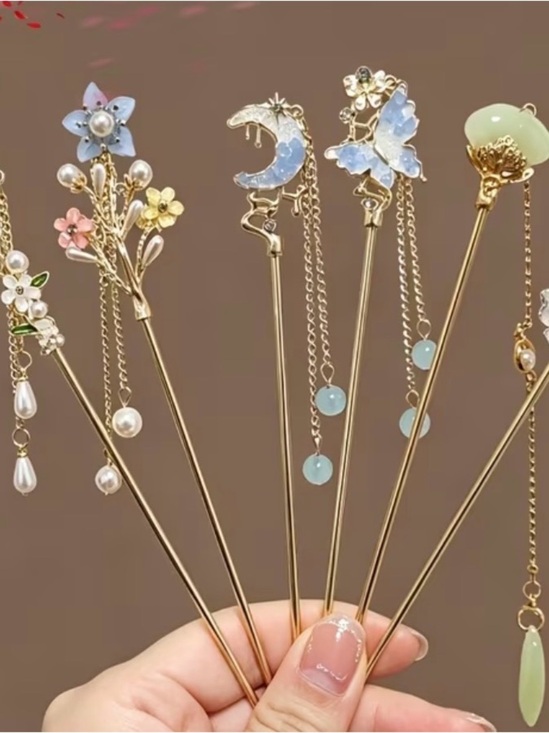 Fayoor Accessories - Elegant Pearl Wedding Hair Pins, Pack of 5 (Gold) Bendable, Delicate Handmade